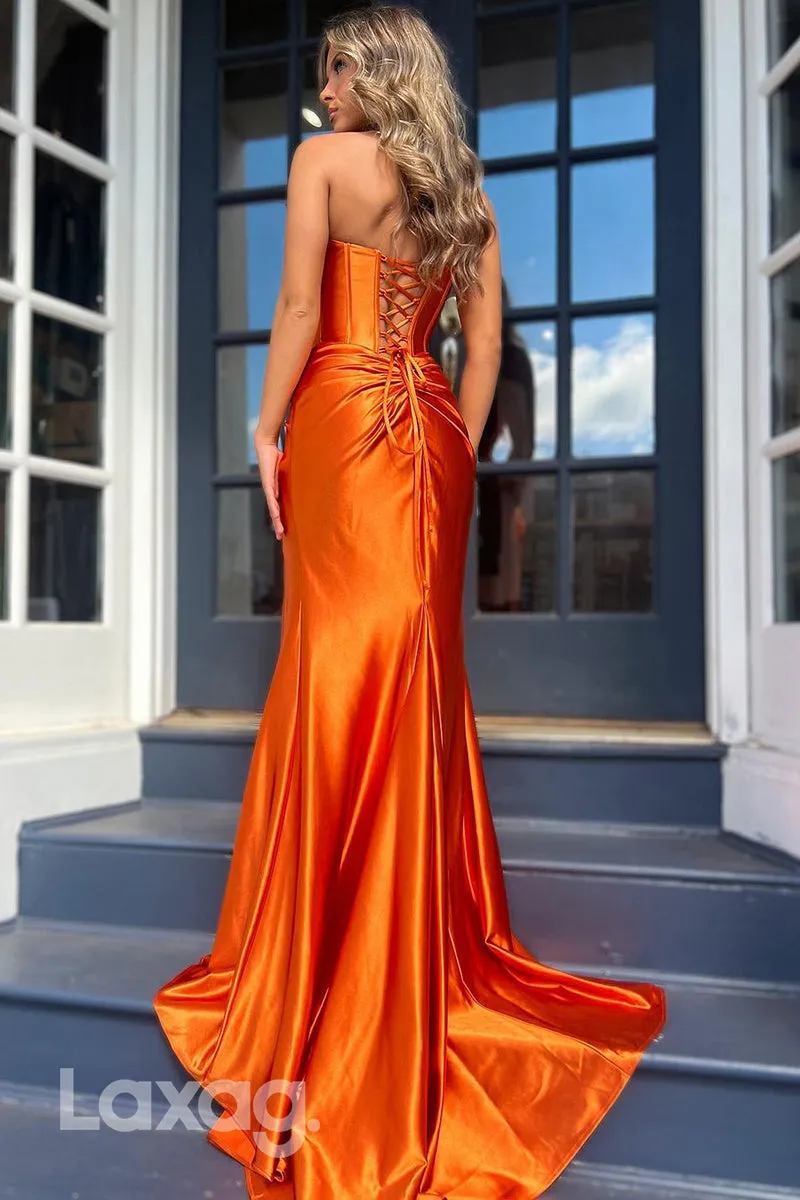 18771 - Strapless Ruched Side Slit Mermaid Long Semi Formal Prom Dress