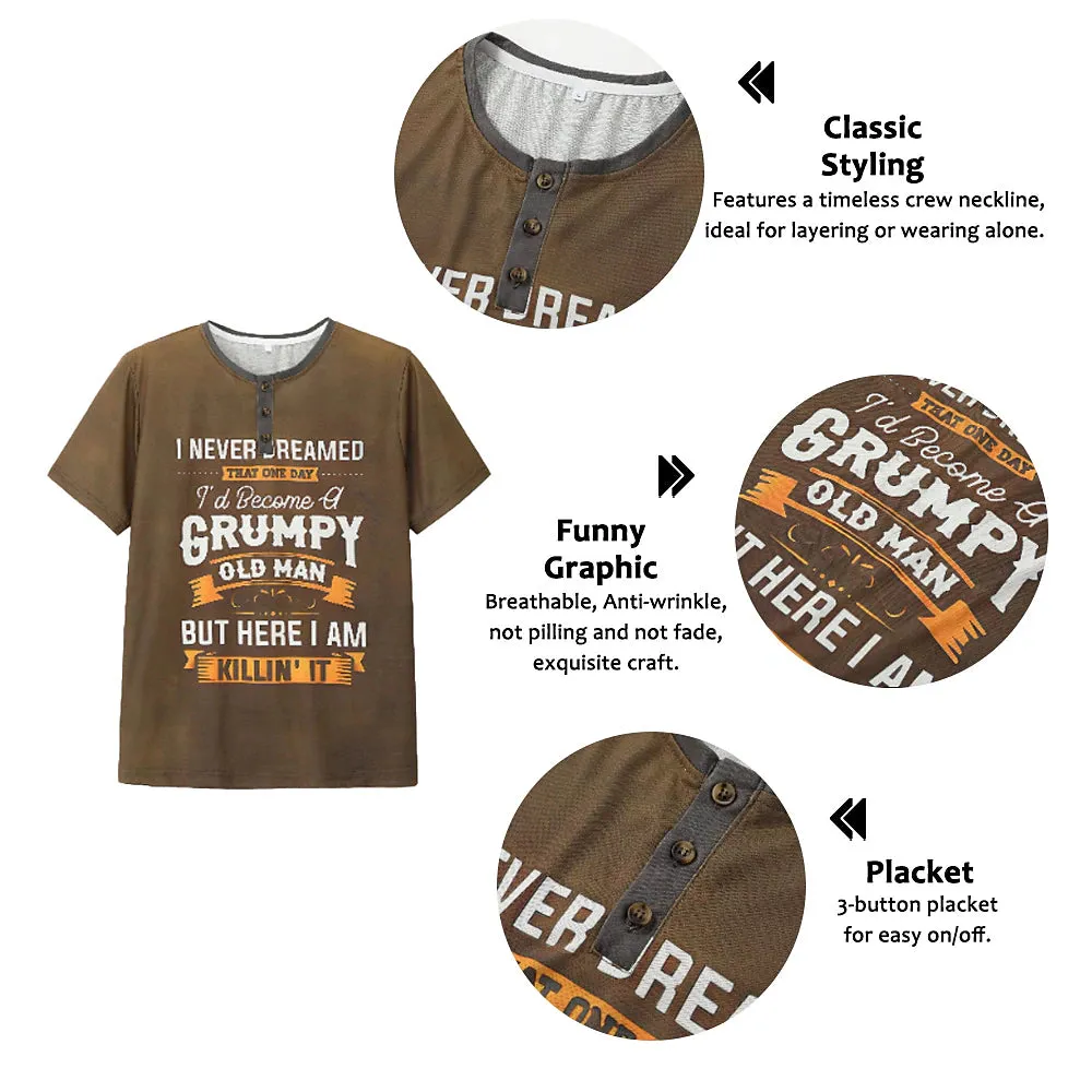 3D Print Henley Shirt Tee with Graphic Letter Print - Men's Casual Outdoor Apparel