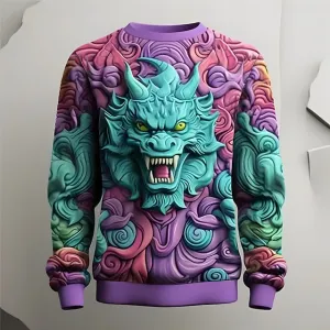 3D Purple Animal Print Men's Designer Golf Pullover Sweatshirt