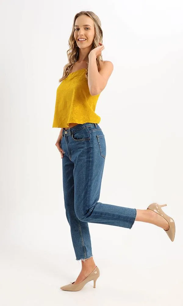 95400 Self Pattern Spaghetti Sleeves Goldenrod Top