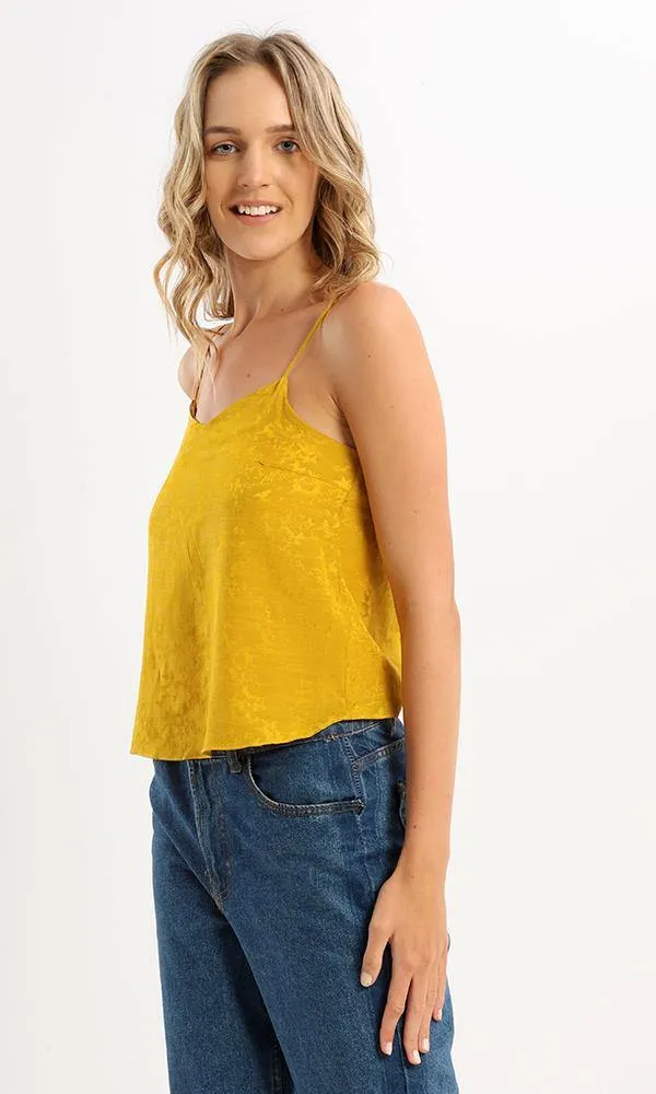 95400 Self Pattern Spaghetti Sleeves Goldenrod Top