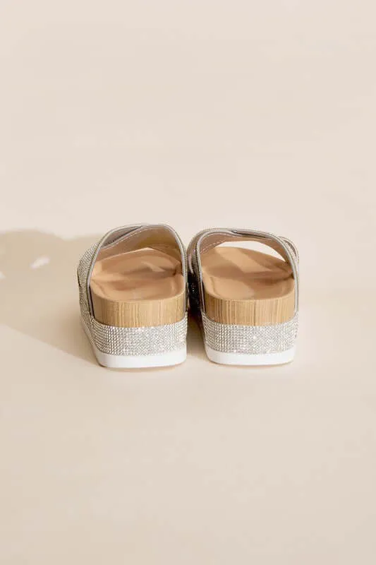 APOLLO-1 Rhinestone Silver Slides Sandals