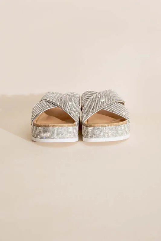 APOLLO-1 Rhinestone Silver Slides Sandals