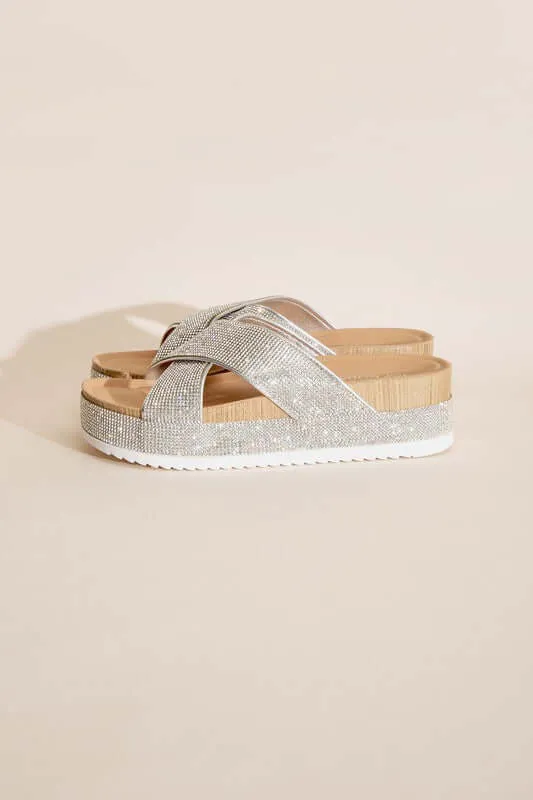 APOLLO-1 Rhinestone Silver Slides Sandals