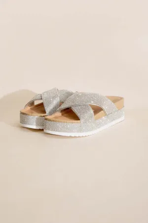 APOLLO-1 Rhinestone Silver Slides Sandals