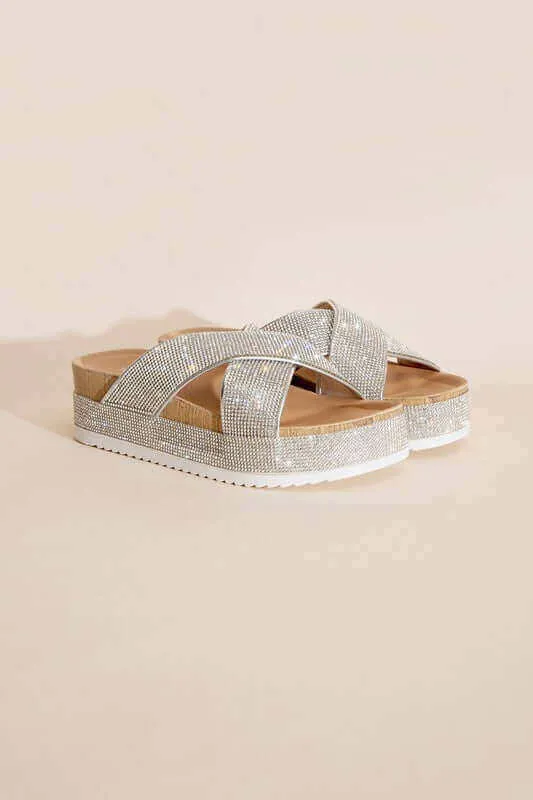 APOLLO-1 Rhinestone Silver Slides Sandals