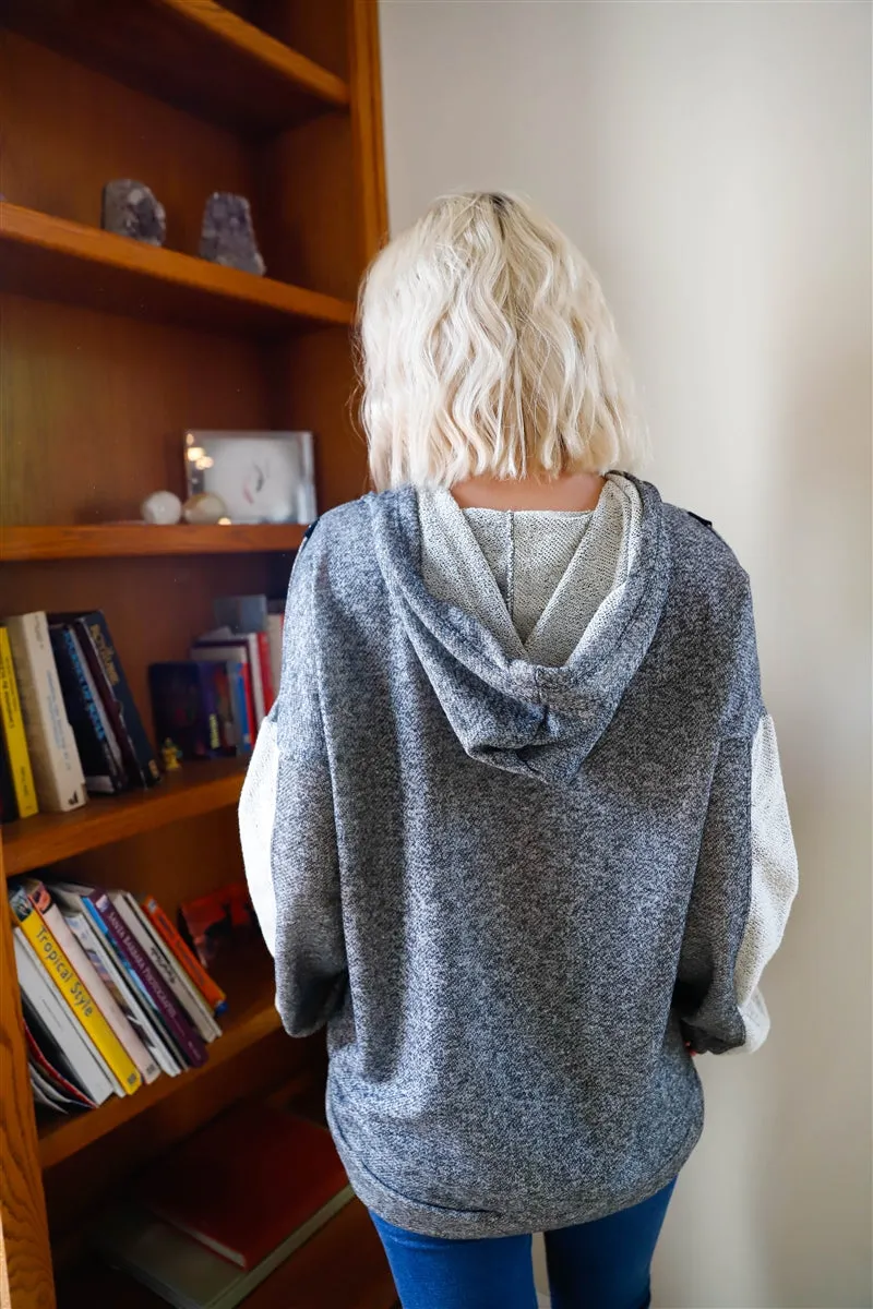 Belt & Reversed Details Zip-up Hooded Sweater
