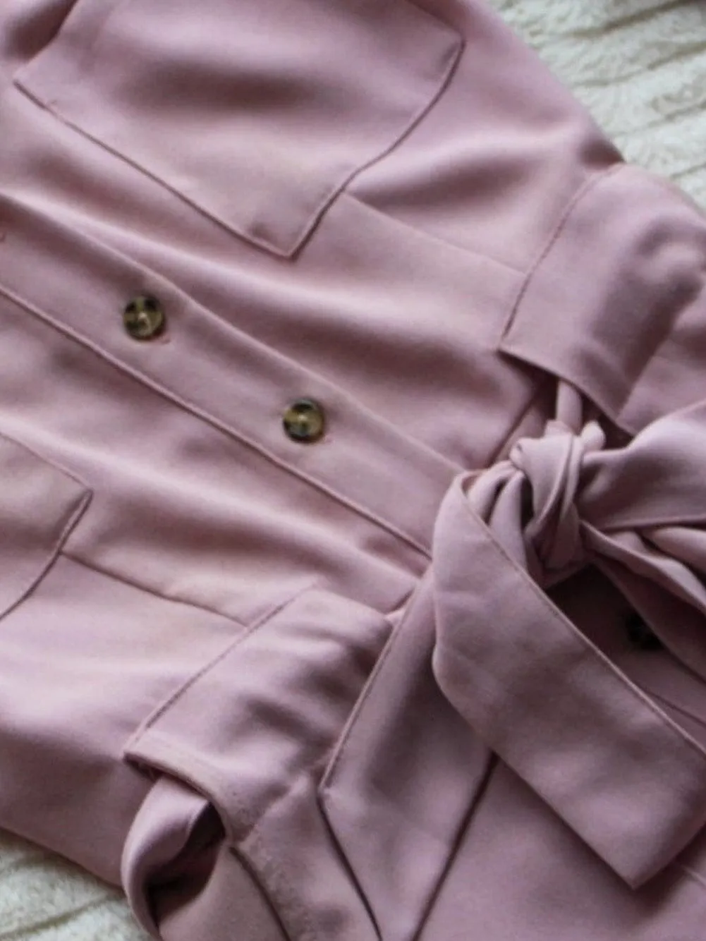 Blush Sleeveless Jumpsuit with Button-Up Front and Sash Tie