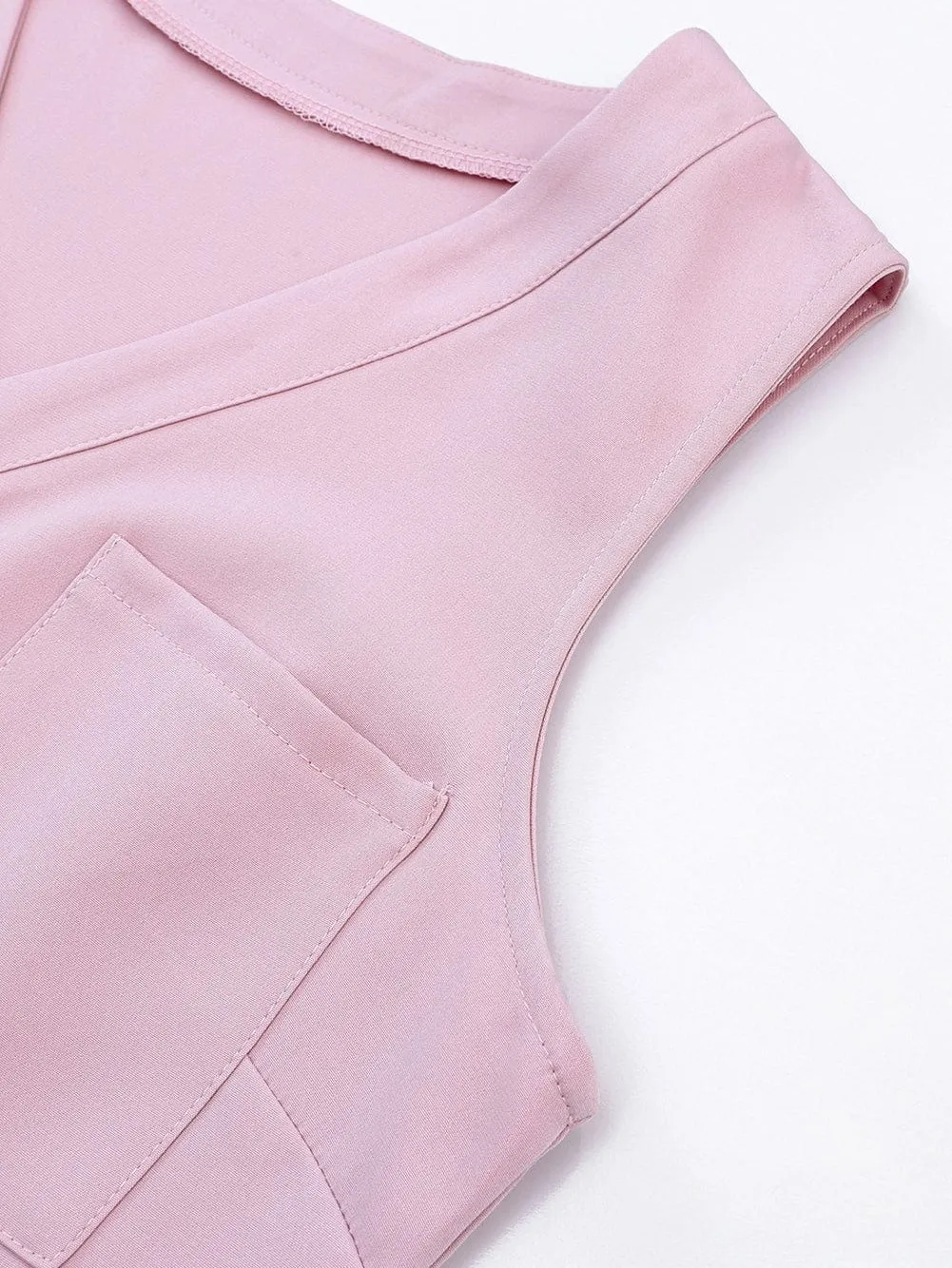 Blush Sleeveless Jumpsuit with Button-Up Front and Sash Tie