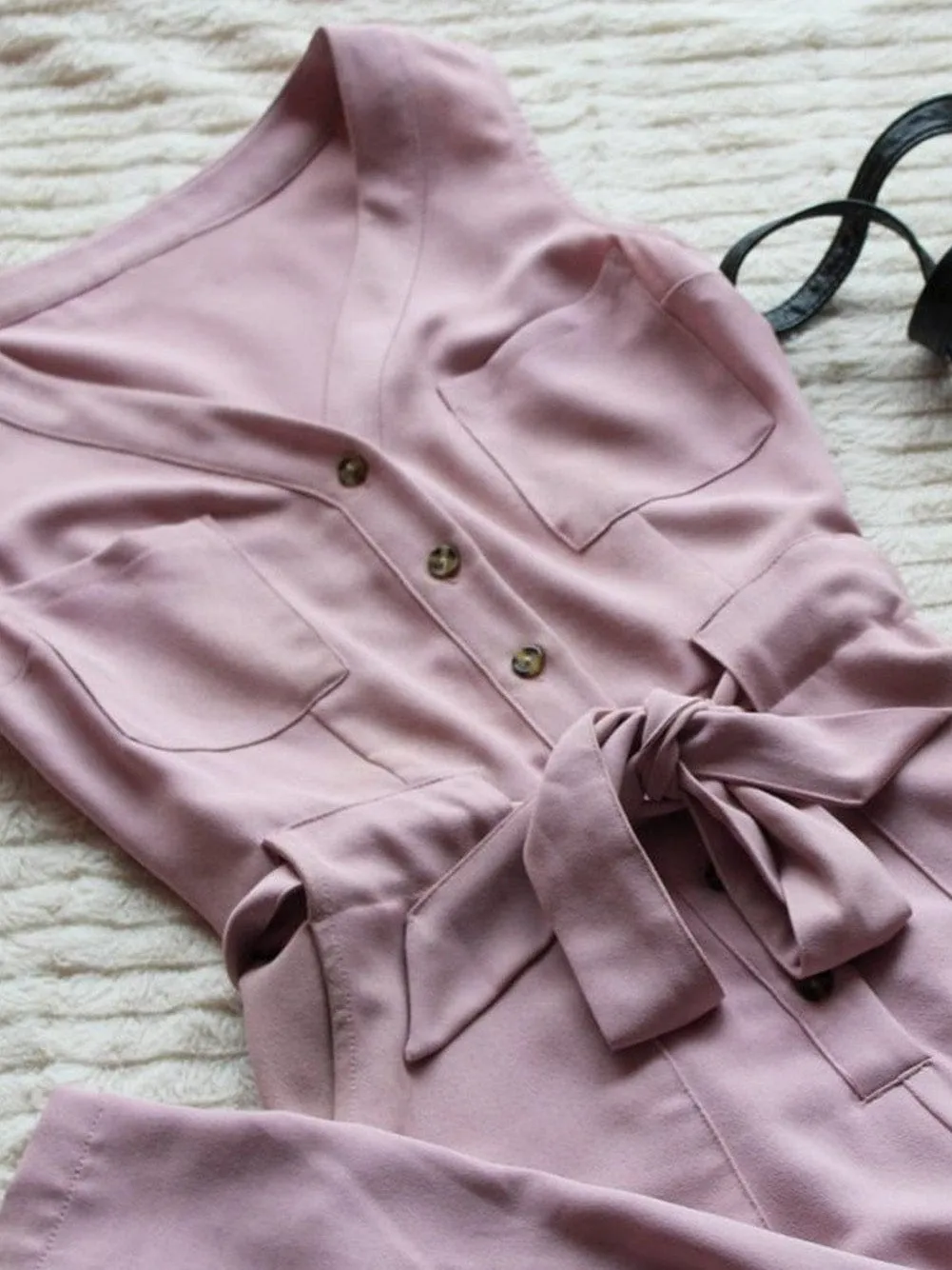 Blush Sleeveless Jumpsuit with Button-Up Front and Sash Tie