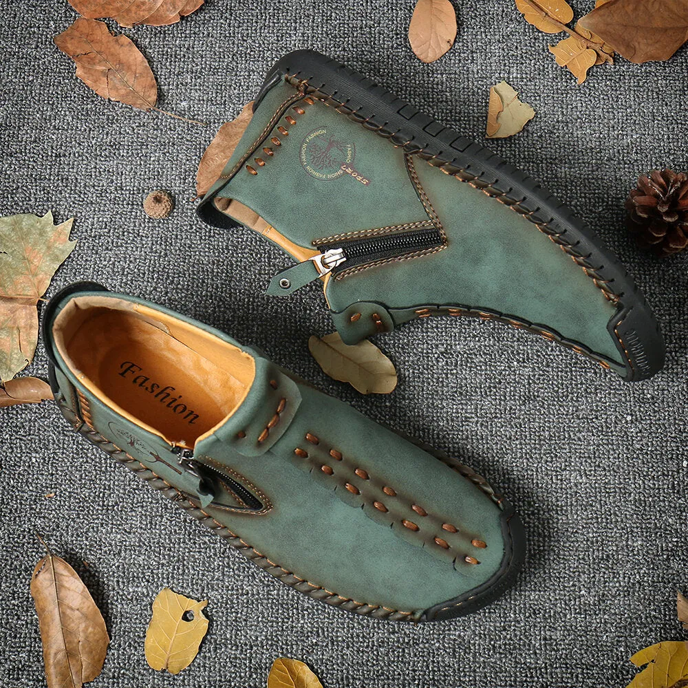 Bootara Men’s Octopus High-Top Zipper Boots with Fleece Lining Handmade Work Boots