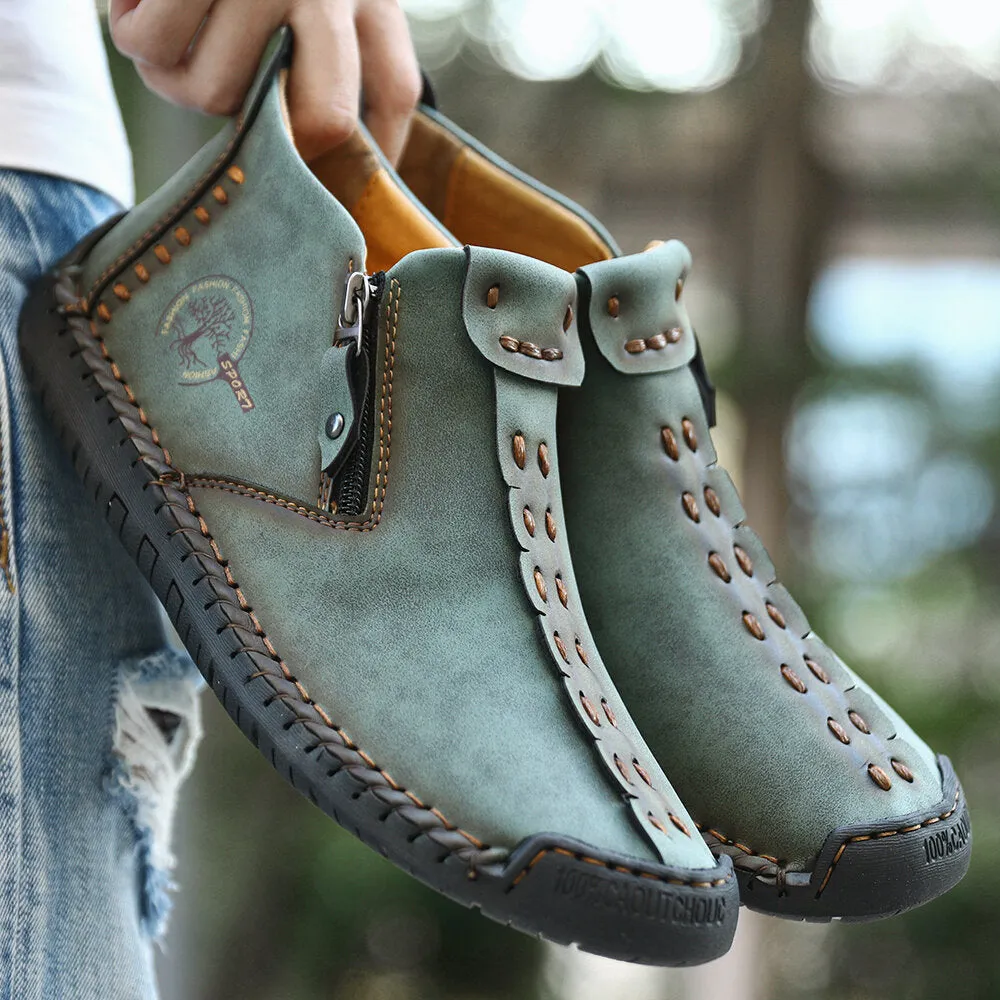 Bootara Men’s Octopus High-Top Zipper Boots with Fleece Lining Handmade Work Boots
