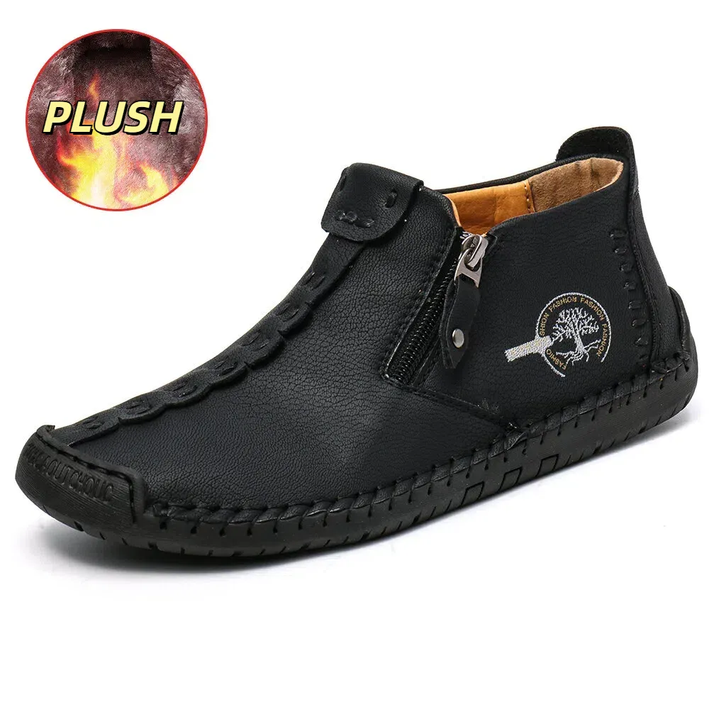 Bootara Men’s Octopus High-Top Zipper Boots with Fleece Lining Handmade Work Boots