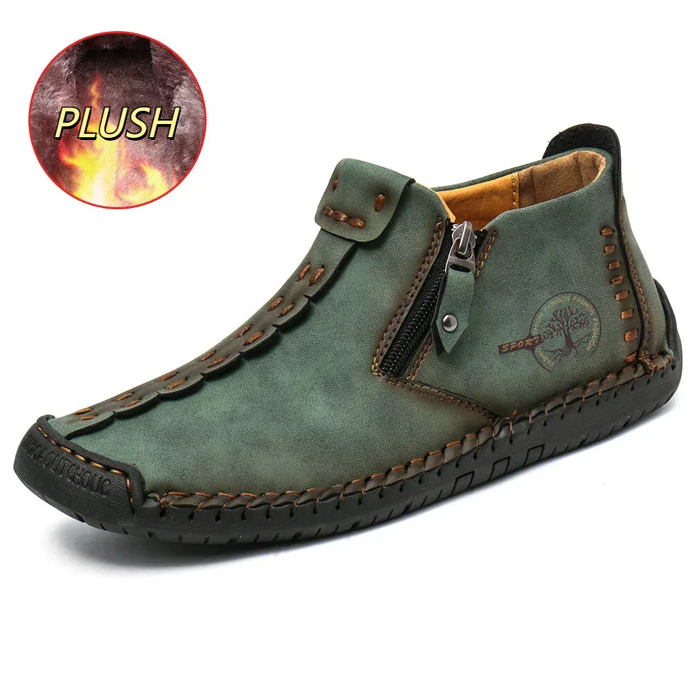 Bootara Men’s Octopus High-Top Zipper Boots with Fleece Lining Handmade Work Boots