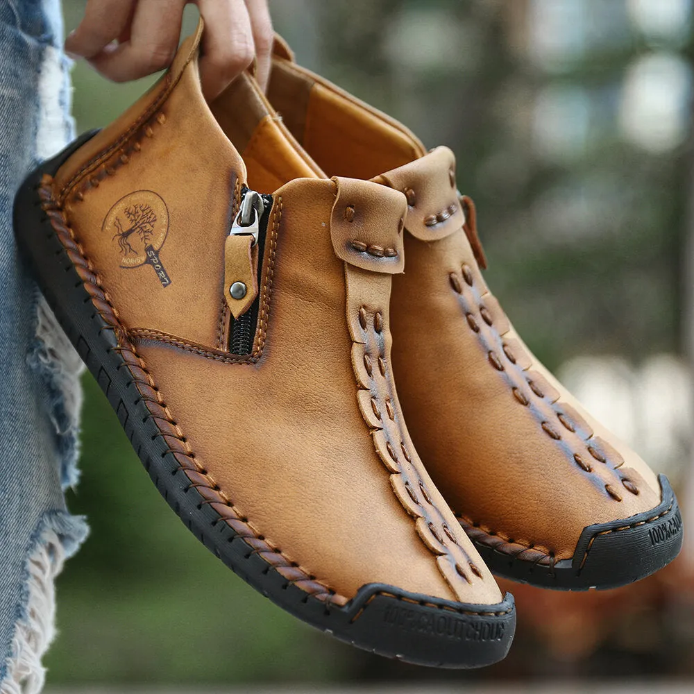 Bootara Men’s Octopus High-Top Zipper Boots with Fleece Lining Handmade Work Boots