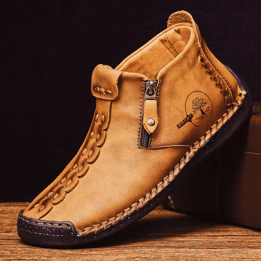 Bootara Men’s Octopus High-Top Zipper Boots with Fleece Lining Handmade Work Boots