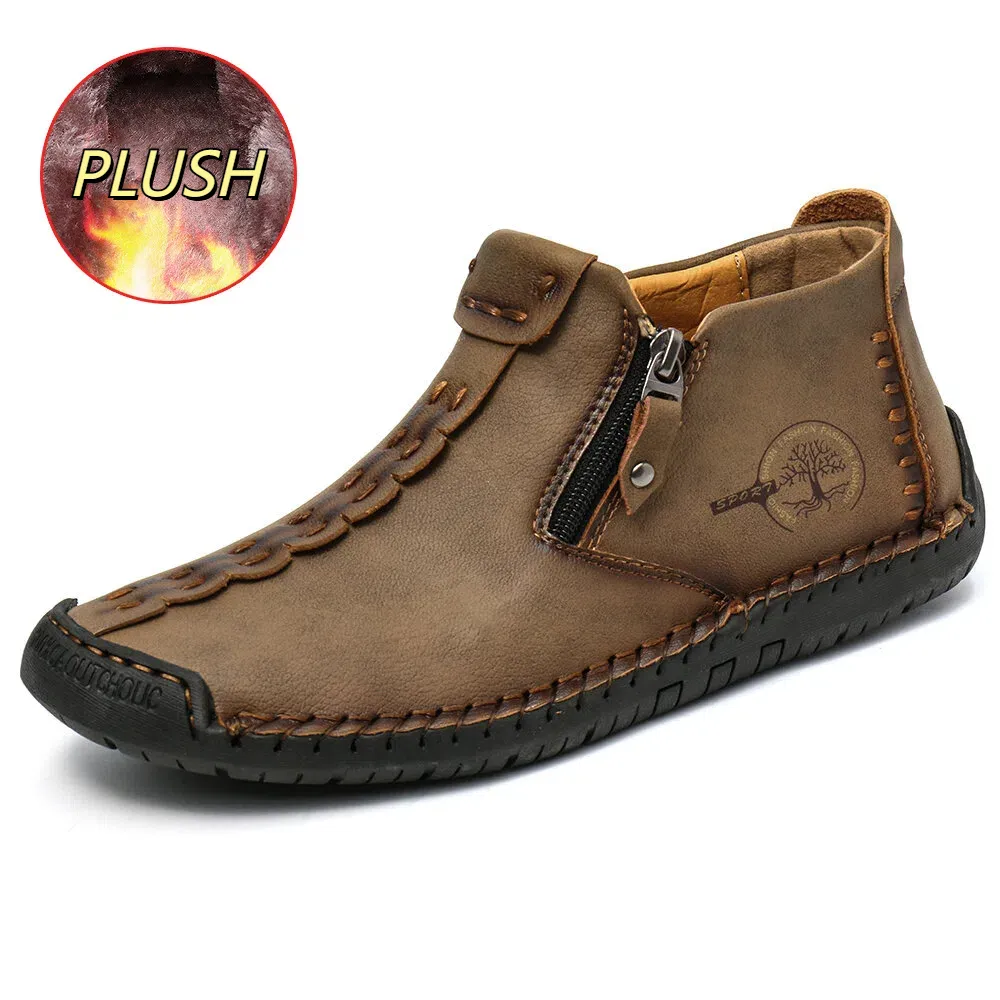Bootara Men’s Octopus High-Top Zipper Boots with Fleece Lining Handmade Work Boots