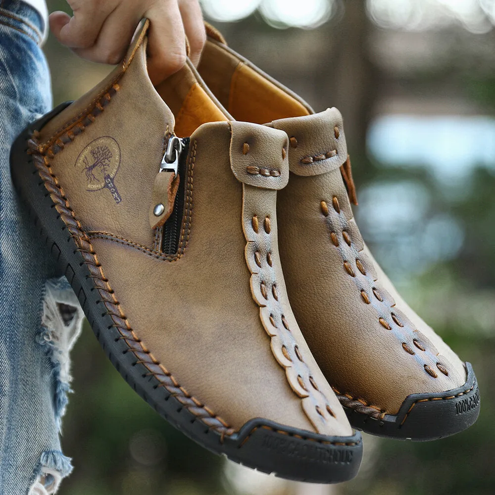 Bootara Men’s Octopus High-Top Zipper Boots with Fleece Lining Handmade Work Boots