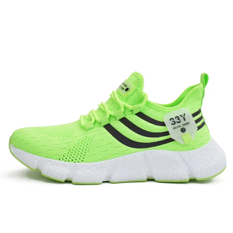 Breathable Mesh White Sneakers - Comfortable Outdoor Running Shoes