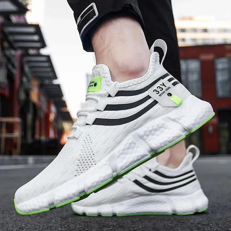 Breathable Mesh White Sneakers - Comfortable Outdoor Running Shoes