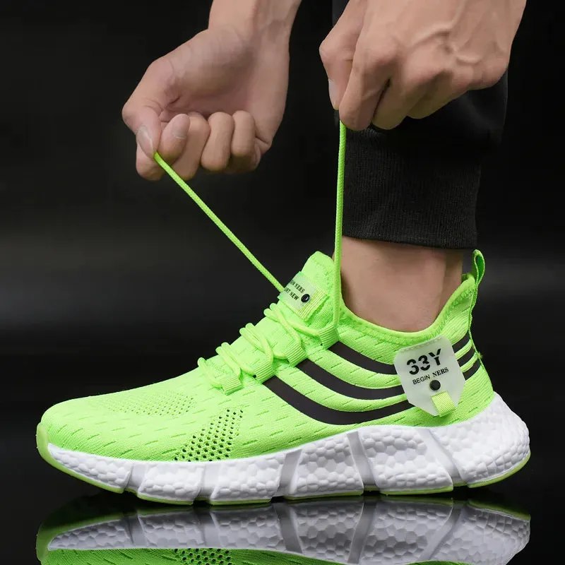 Breathable Mesh White Sneakers - Comfortable Outdoor Running Shoes