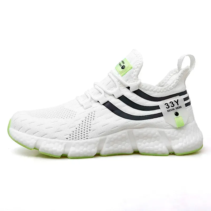 Breathable Mesh White Sneakers - Comfortable Outdoor Running Shoes