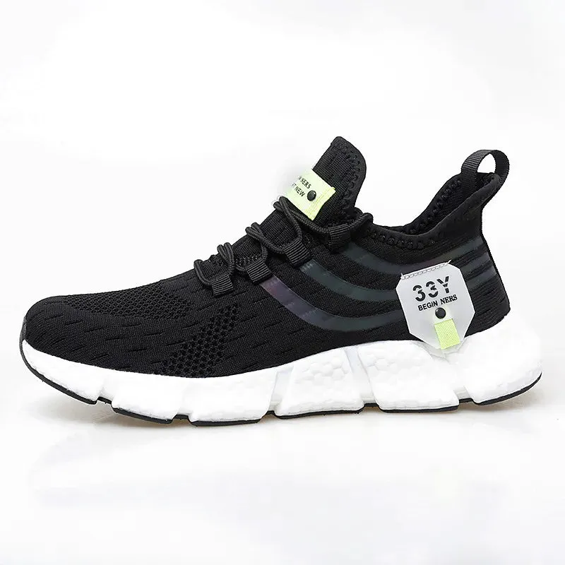 Breathable Mesh White Sneakers - Comfortable Outdoor Running Shoes