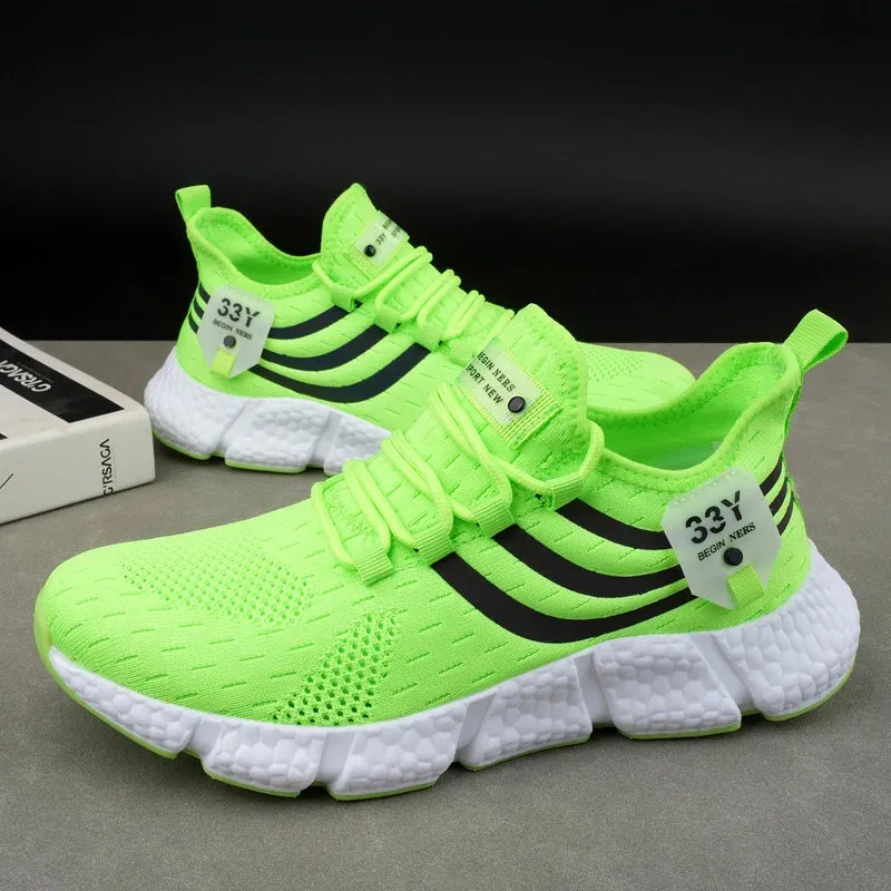 Breathable Mesh White Sneakers - Comfortable Outdoor Running Shoes