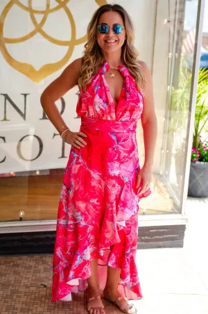 Caribbean Dreams Empire Waist Neck Chain Maxi Ruffle Dress