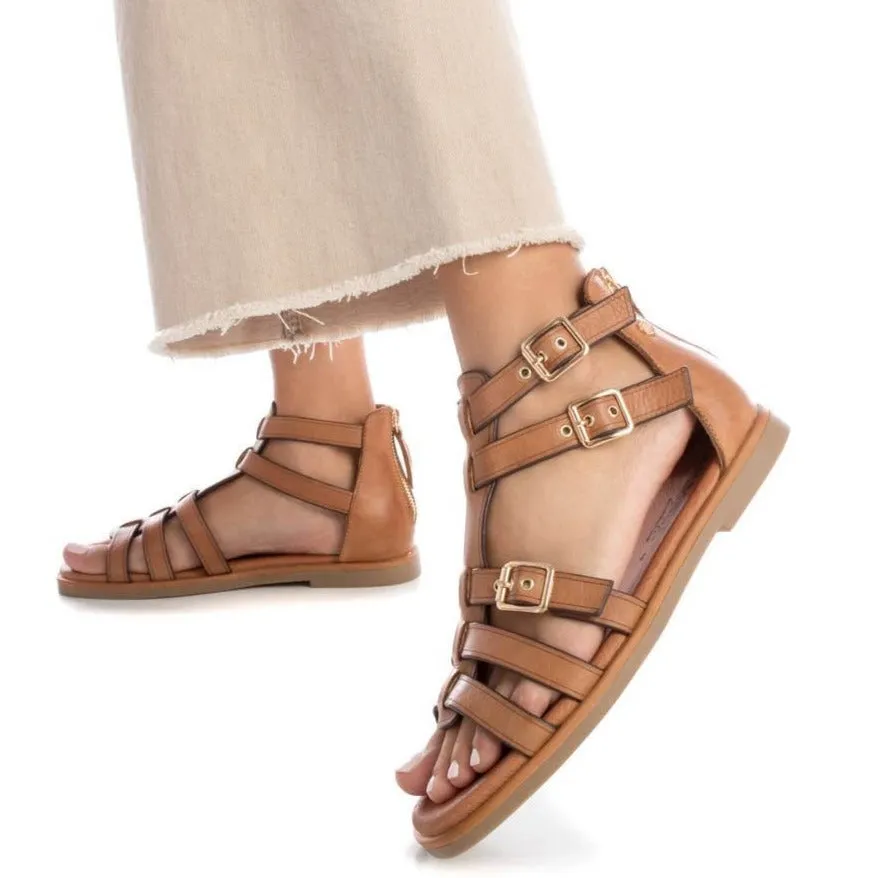 Carmela Tan Leather Strappy Flat Sandals