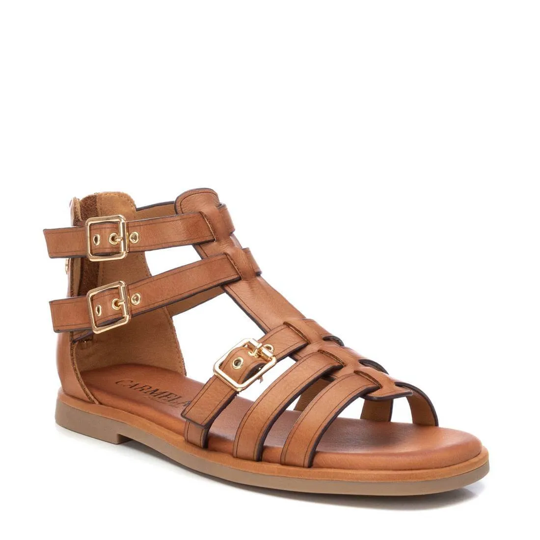 Carmela Tan Leather Strappy Flat Sandals