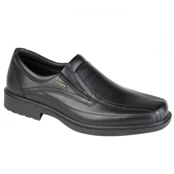 DANNY Mens Leather Slip On Loafers Black