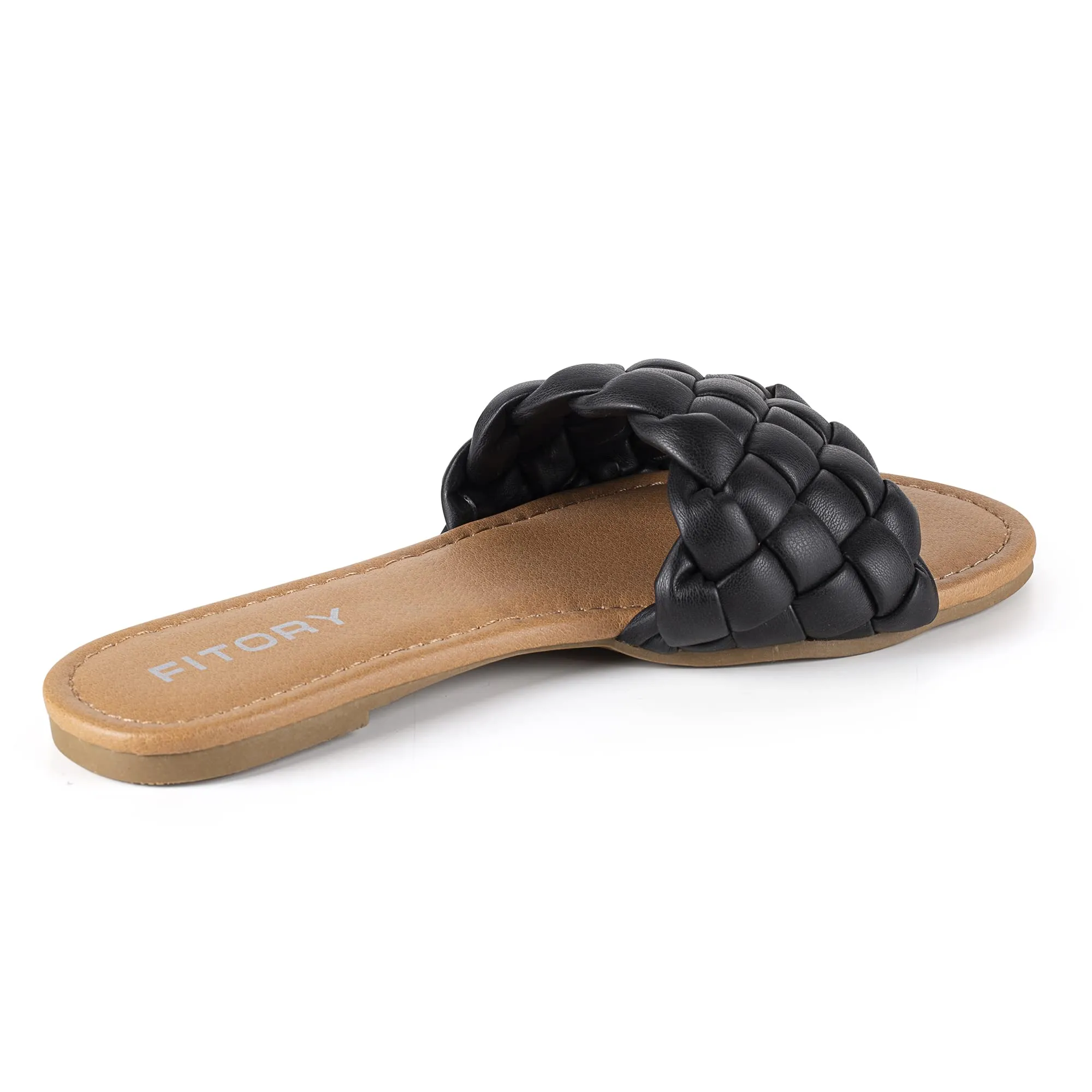 FITORY Womens Flat Sandals Fashion Round Open Toe Slip On Slides with Braided Strap Slippers for Summer Size 6-11