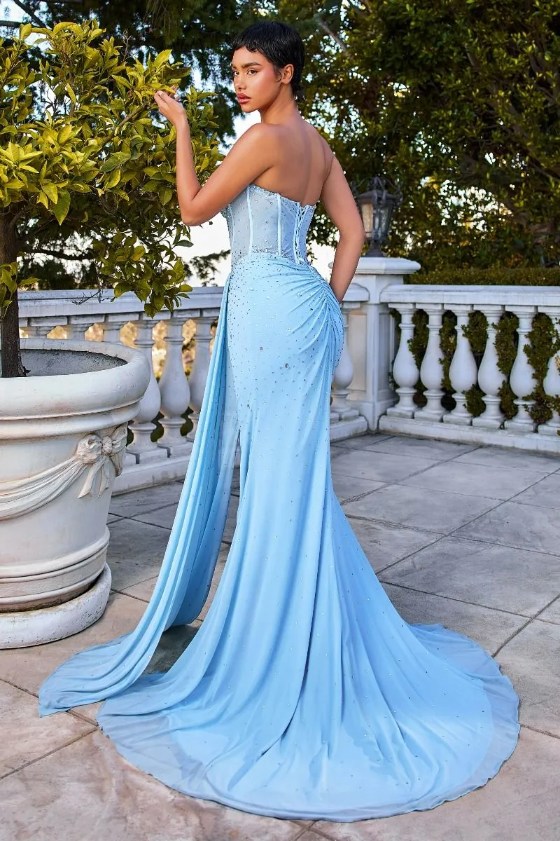 FITTED STRAPLESS STRETCH NET RHINESTONE SCATTERED DRESS CDCD770