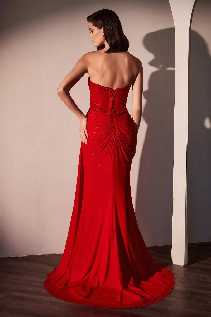 FITTED STRAPLESS STRETCH NET RHINESTONE SCATTERED DRESS CDCD770
