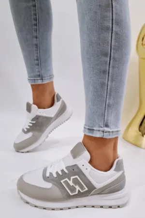 GREY LACE UP SIDE DETAIL CHUNKY FASHION DESIGNER TRAINERS