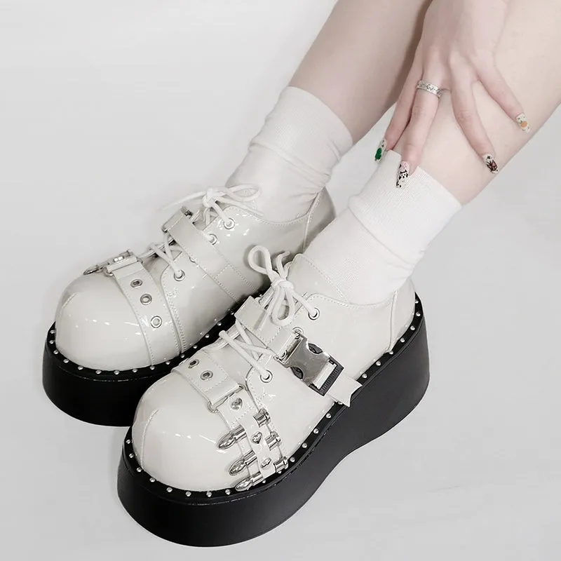 Gyaru Fashion Platform Shoes Round Toe Chunky Soles Shoes