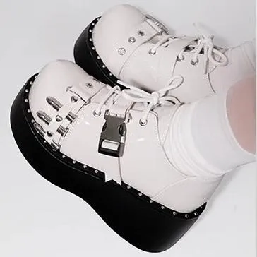 Gyaru Fashion Platform Shoes Round Toe Chunky Soles Shoes