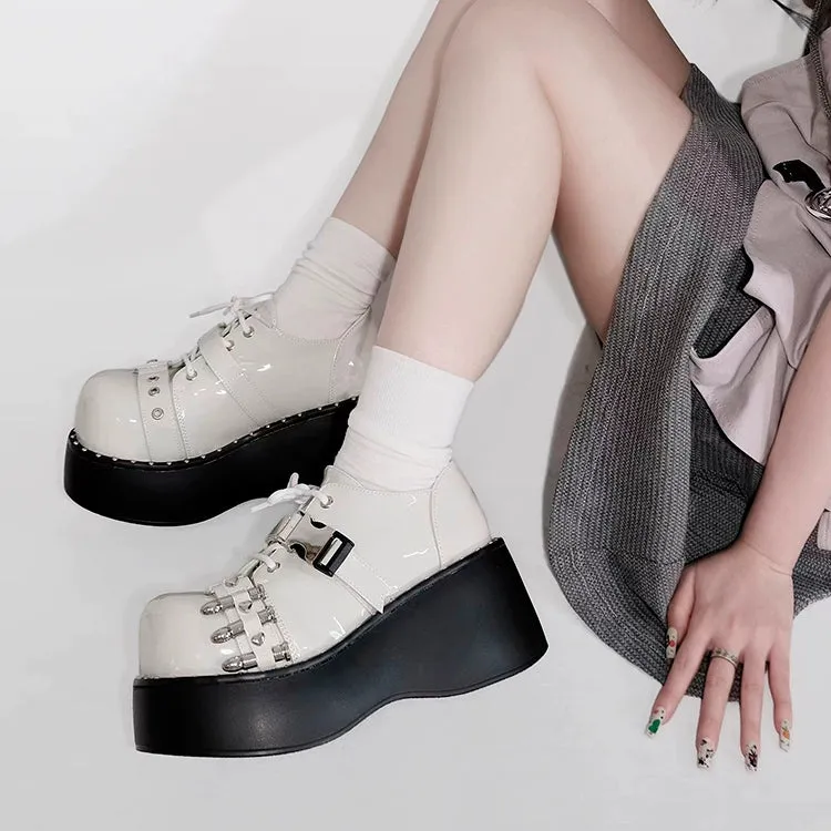 Gyaru Fashion Platform Shoes Round Toe Chunky Soles Shoes