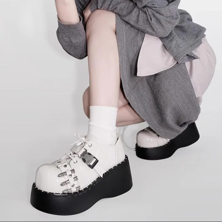 Gyaru Fashion Platform Shoes Round Toe Chunky Soles Shoes