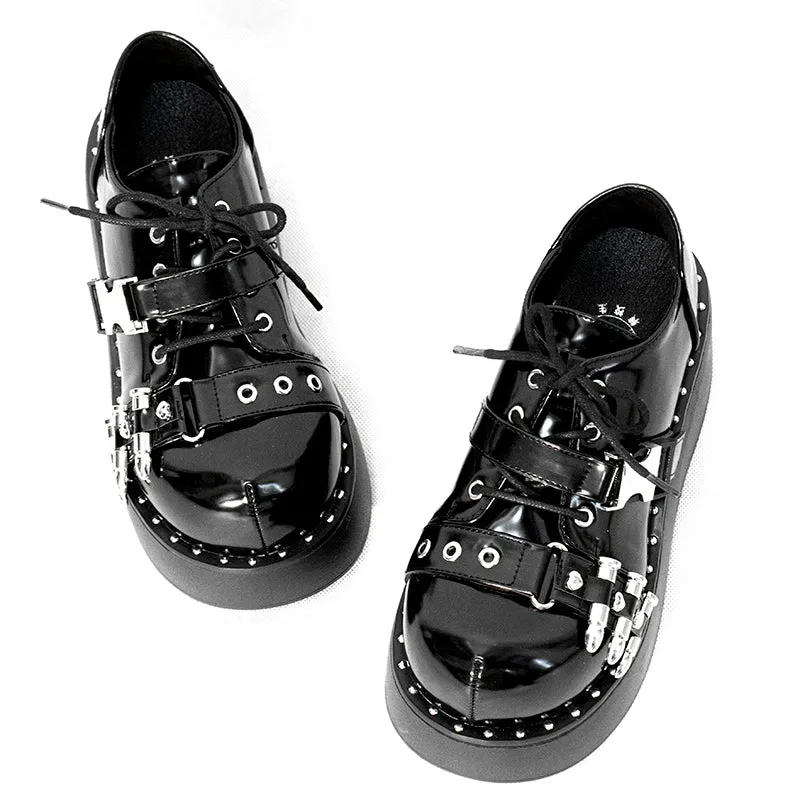 Gyaru Fashion Platform Shoes Round Toe Chunky Soles Shoes