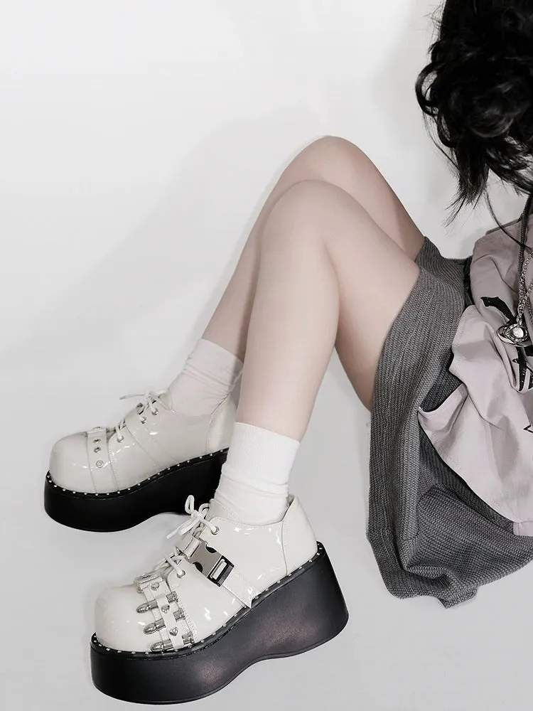 Gyaru Fashion Platform Shoes Round Toe Chunky Soles Shoes