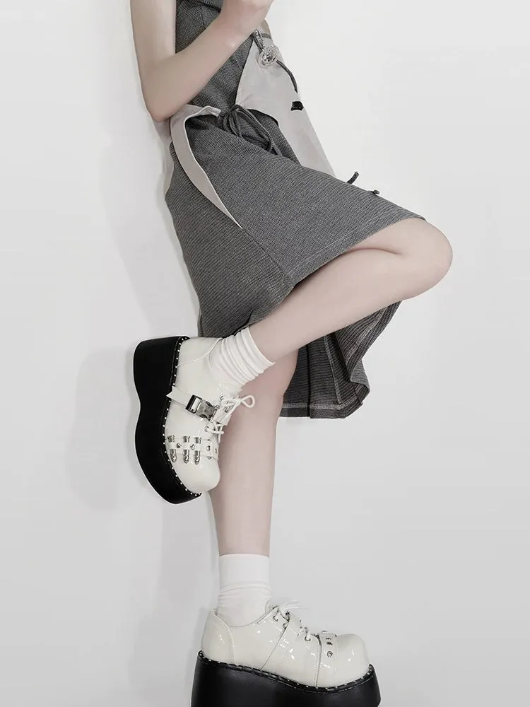 Gyaru Fashion Platform Shoes Round Toe Chunky Soles Shoes