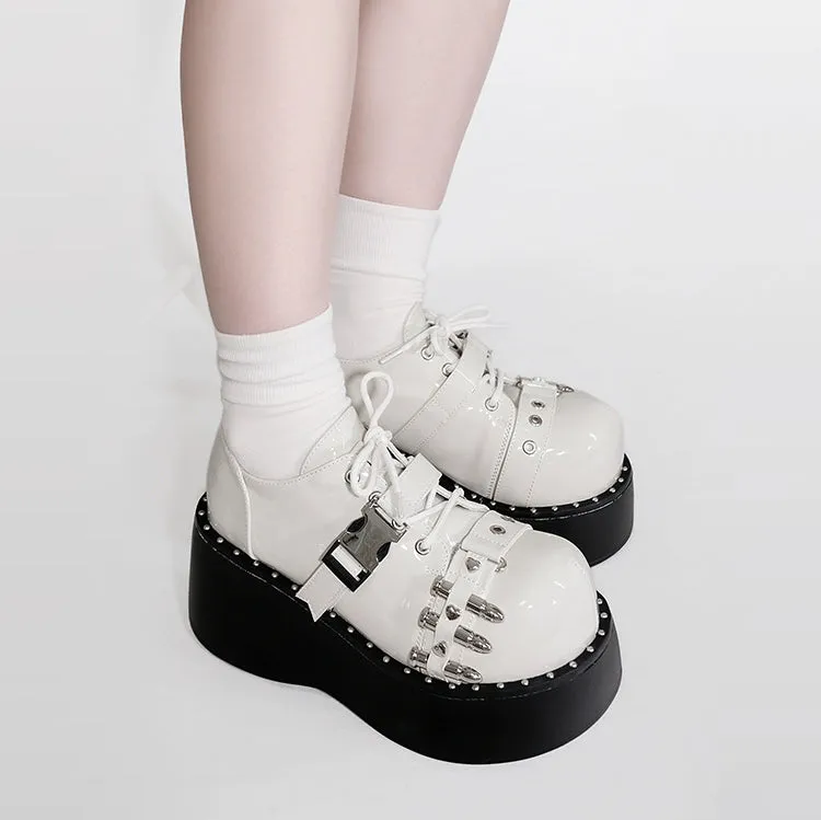Gyaru Fashion Platform Shoes Round Toe Chunky Soles Shoes