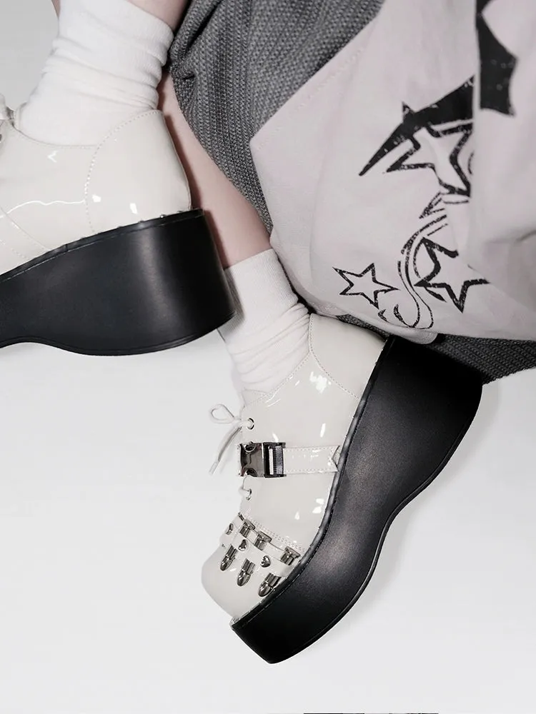 Gyaru Fashion Platform Shoes Round Toe Chunky Soles Shoes