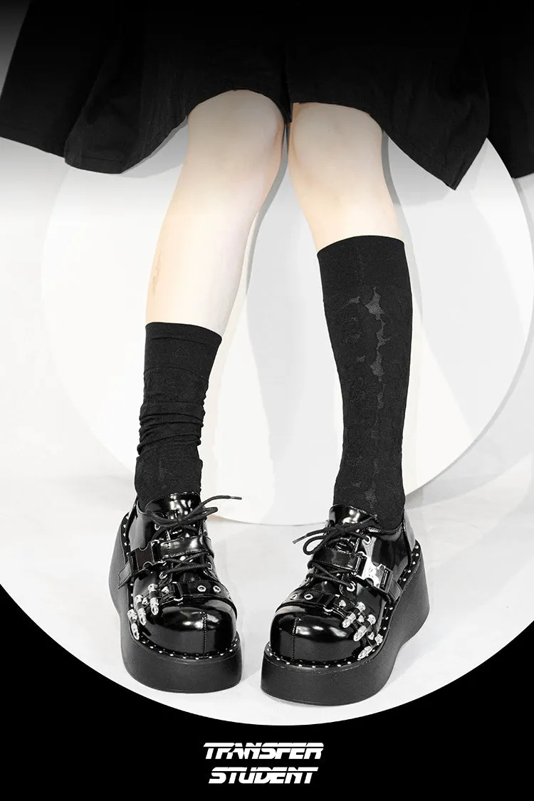 Gyaru Fashion Platform Shoes Round Toe Chunky Soles Shoes