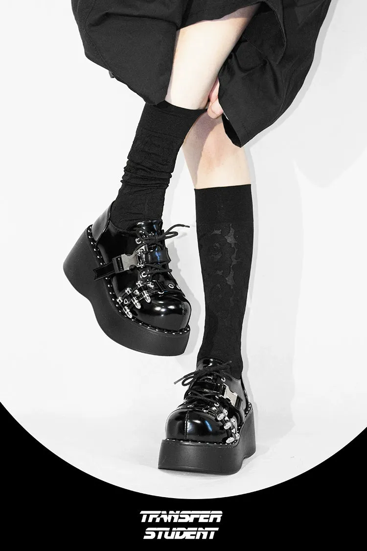 Gyaru Fashion Platform Shoes Round Toe Chunky Soles Shoes