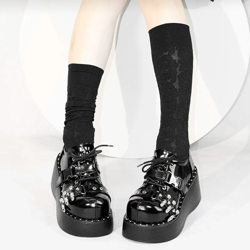 Gyaru Fashion Platform Shoes Round Toe Chunky Soles Shoes