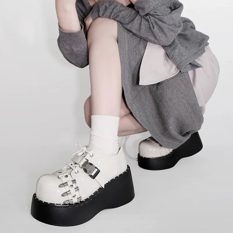 Gyaru Fashion Platform Shoes Round Toe Chunky Soles Shoes