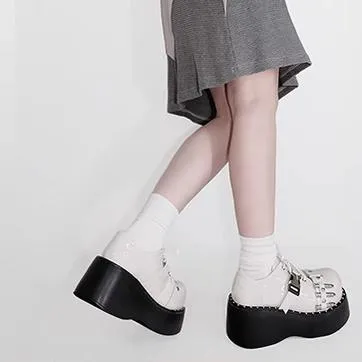 Gyaru Fashion Platform Shoes Round Toe Chunky Soles Shoes
